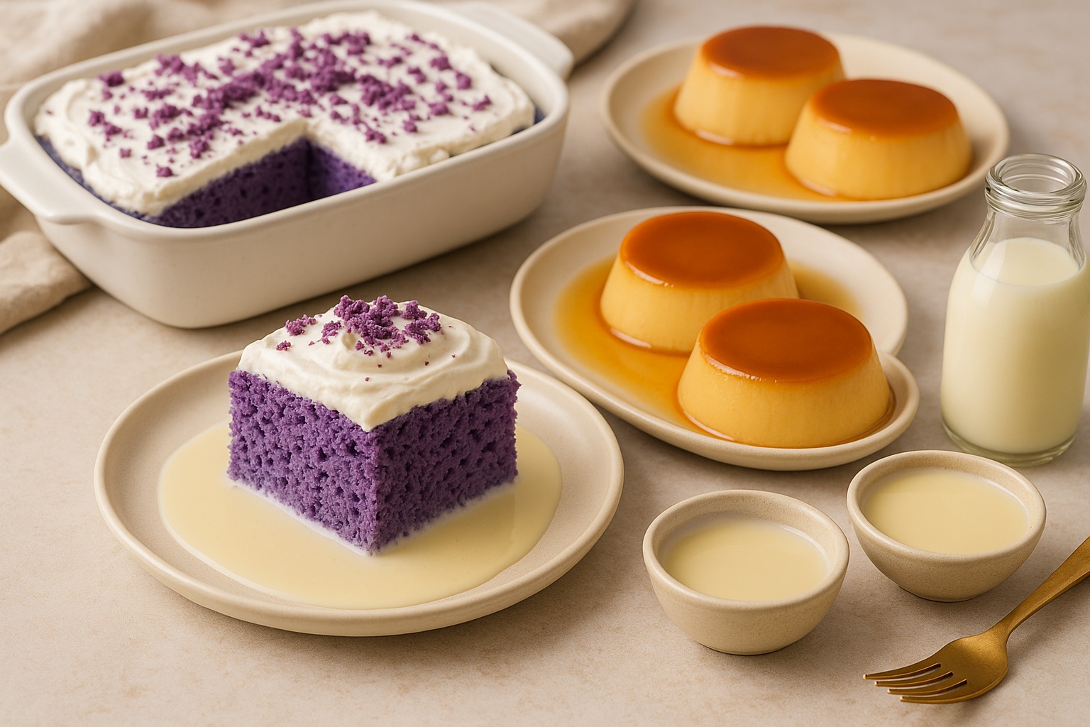 Ube Tres Leches and Flans